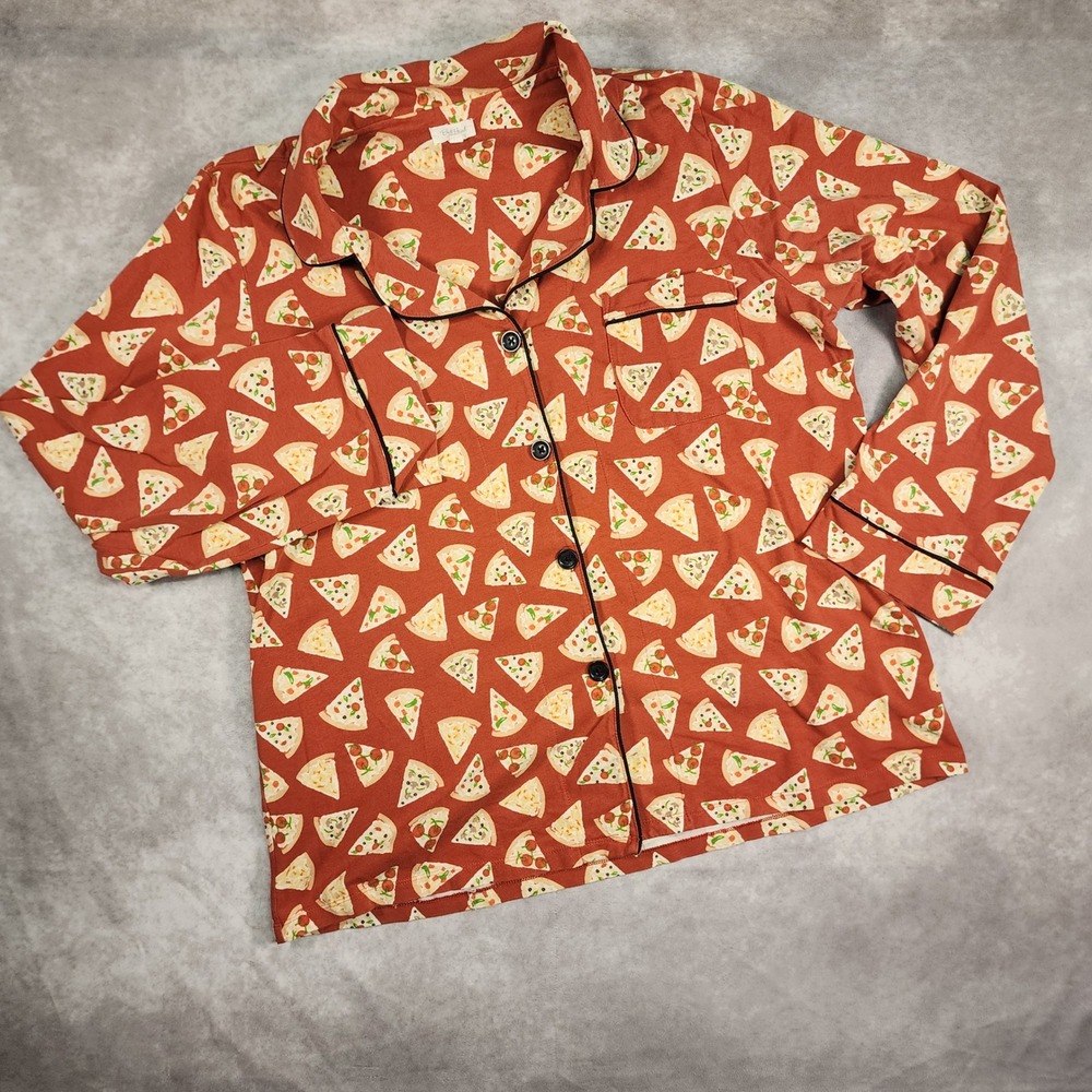 BedHead‎ Pajamas Womens Large Pizza Print Long Sleeve Pajama Set Orange